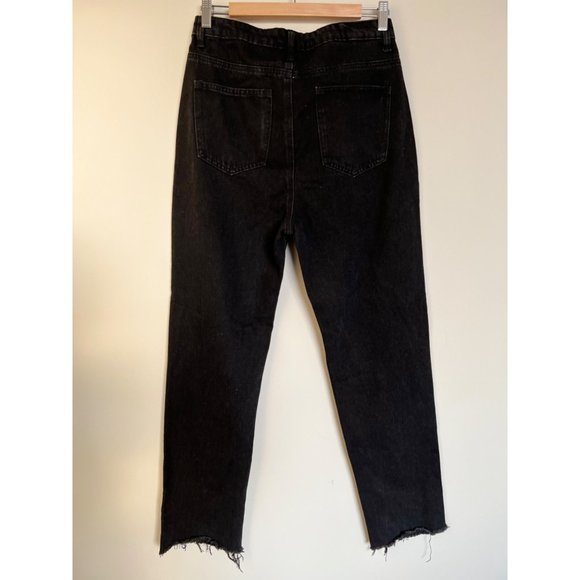 NWT PrettyLittleThings Black Mom Jean w/Fringe - Size 10 - Picture 5 of 7